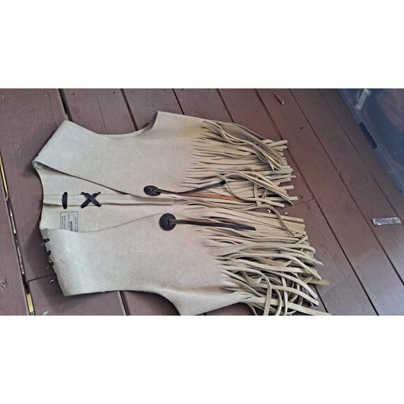Unbranded Jackets & Blazers - VINTAGE Thick suede tan fringe vest Medium